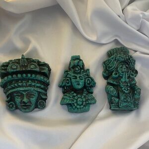 Vintage Mayan Aztec Figurine Wall Hanging Sculptures Malachite Crushed